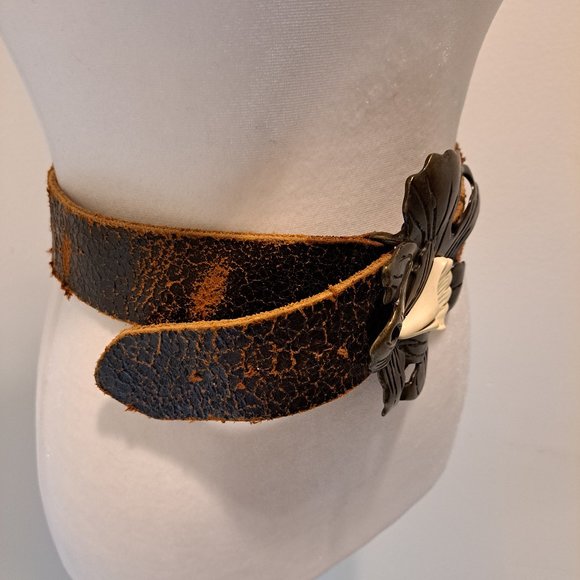 Brown Leather Belt with Flower Buckle Size 70 main image 13